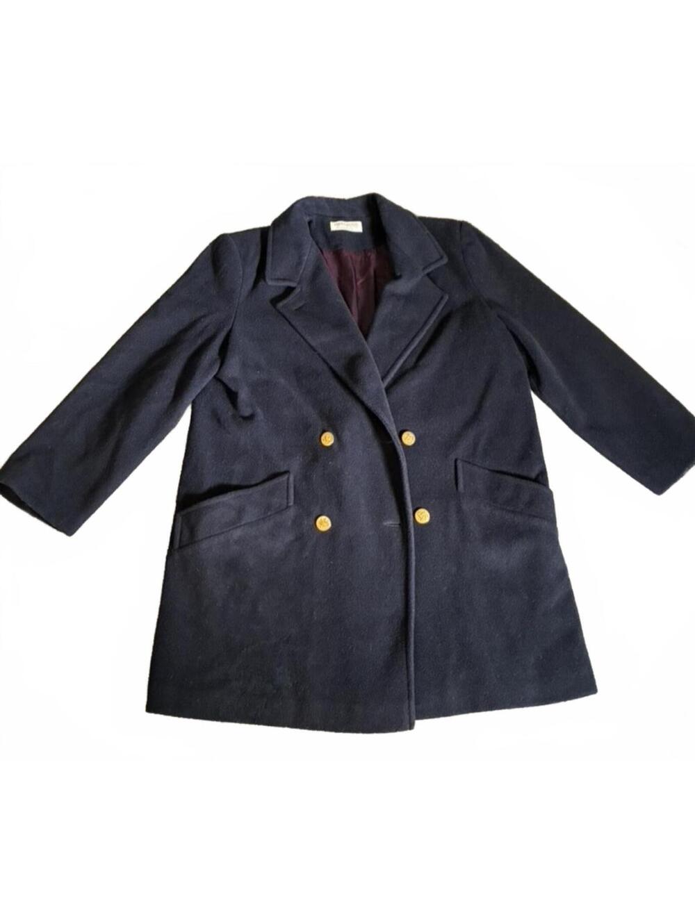Vintage Forecaster Wool Blend Coat Womens 7/8 Blue Gold Double Breasted Academia